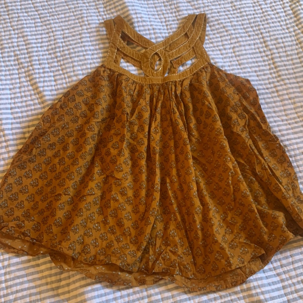 World Market patterned mustard orange brown tank top